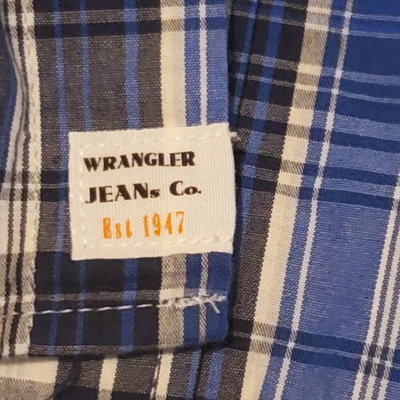 WRANGLER JEANS CO. Long Sleeve Polo Shirt Sz XL Men Blue White Plaid Button - Picture 5 of 6